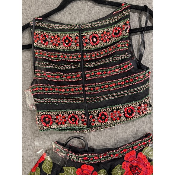 Embellished Jovani Beaded Crop Top & Floral Tulle Skirt Set Women's - Picture 13 of 16